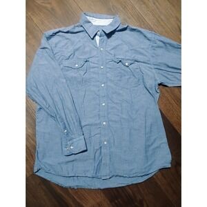 VTG Walls Ranch Wear Mens XL Pearl‎ Snap Shirt Chambray Jean Cowboy Western